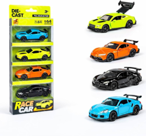 Four Piece 1:64 Die-Cast Pull Back Race Car Toy Set