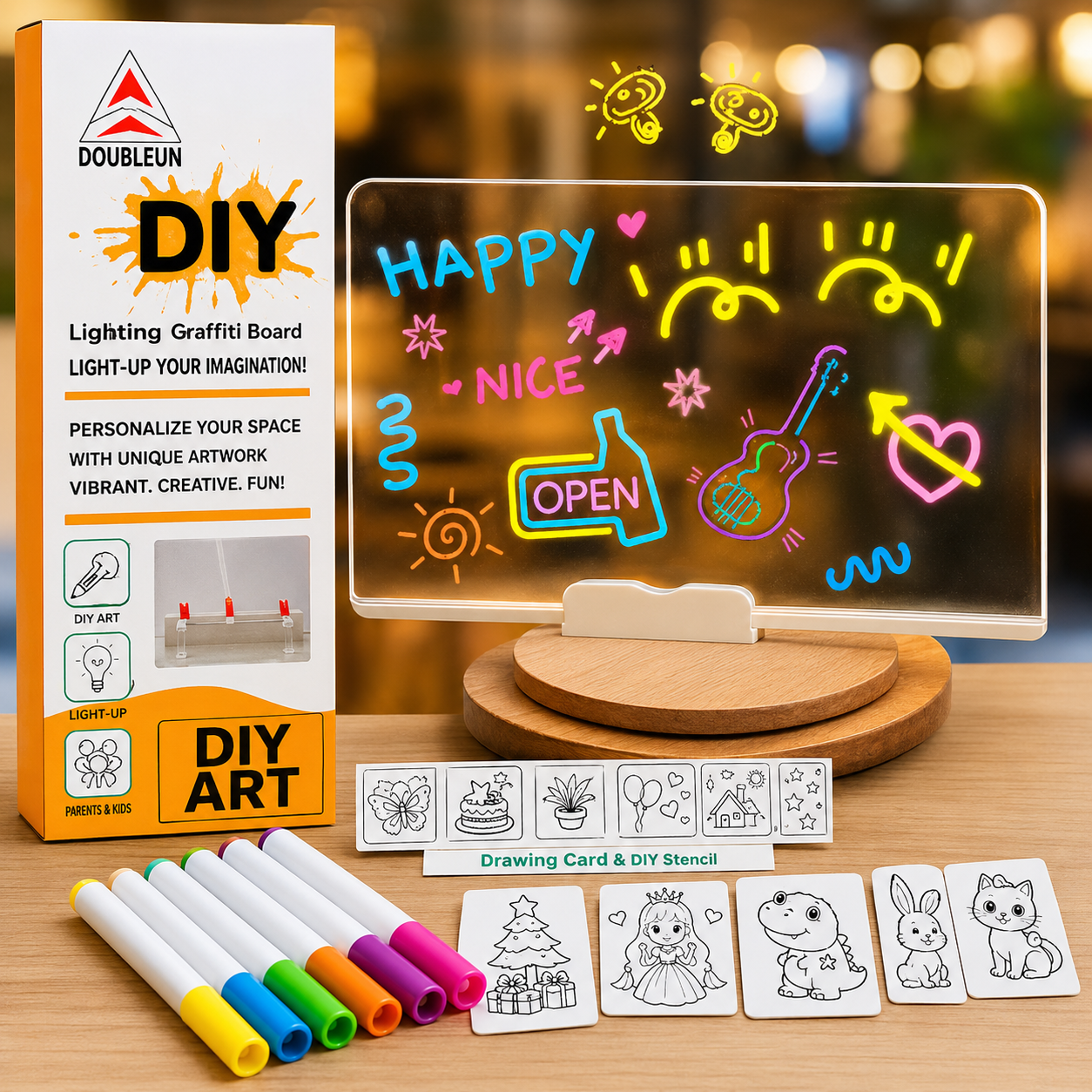 Kids DIY Light-Up Acrylic Graffiti Drawing Board with Markers