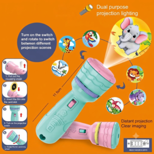 Kids Dual Purpose Flashlight Animal Projector Toy with Three Discs