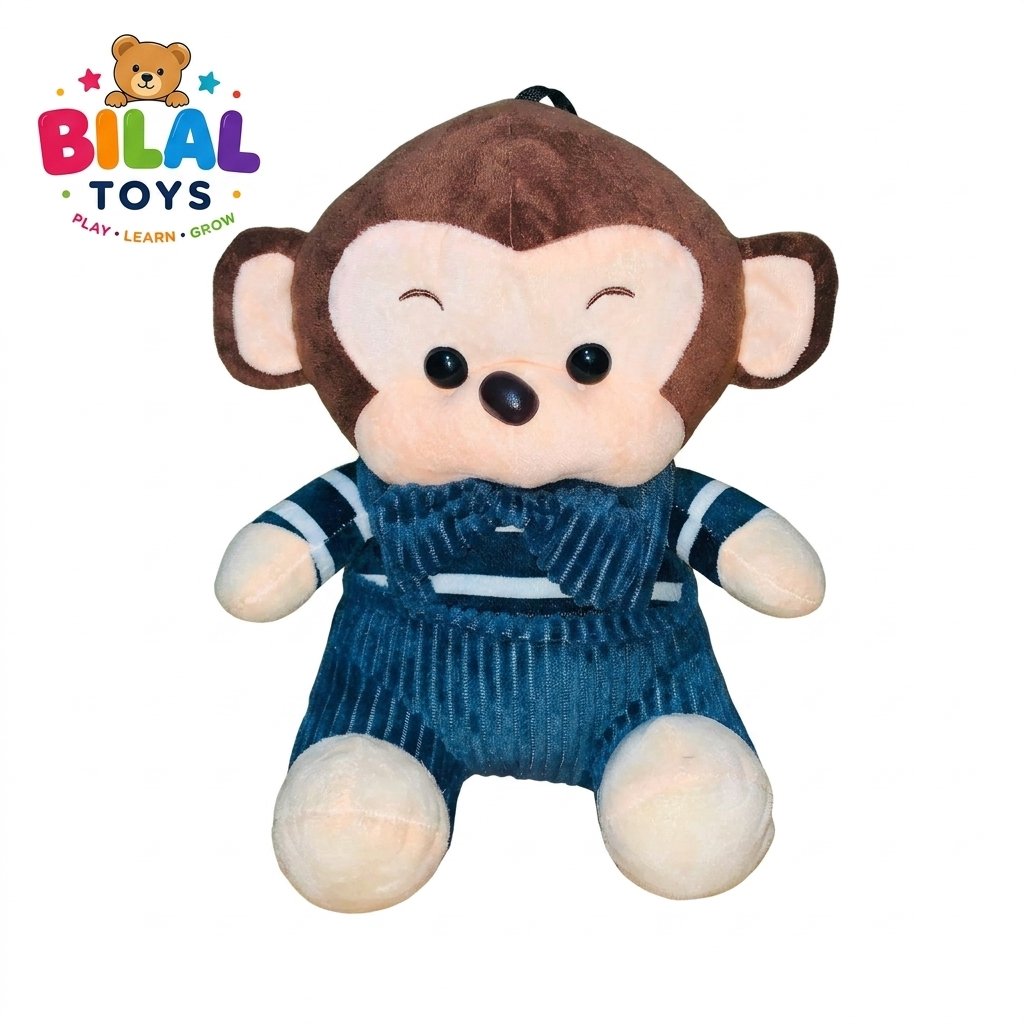 Adorable 30cm Plush Monkey Stuffed Animal In Blue Corduroy Overalls