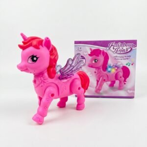 Electric Pink Rainbow Pony Toy With Flashing Lights And Music