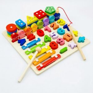 Wooden 4-in-1 Xylophone Magnetic Fishing And Number Shape Sorter Toy