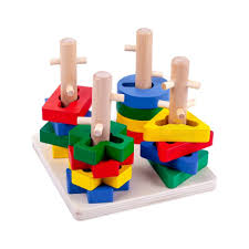 Wooden Geometric Shape Sorter And Stacker Educational Toy For Toddlers
