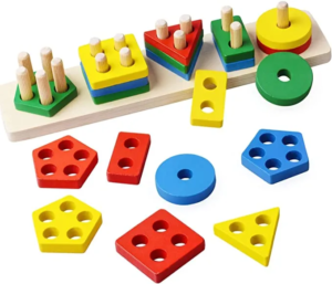 five-column-wooden-toy 5-Column Wooden Geometric Shape Sorter And Stacker Educational Kids Toy