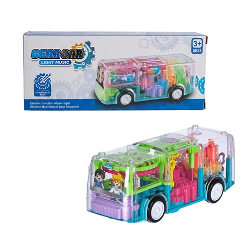 Transparent Bump and Go Musical Gear Bus Toy for Kids